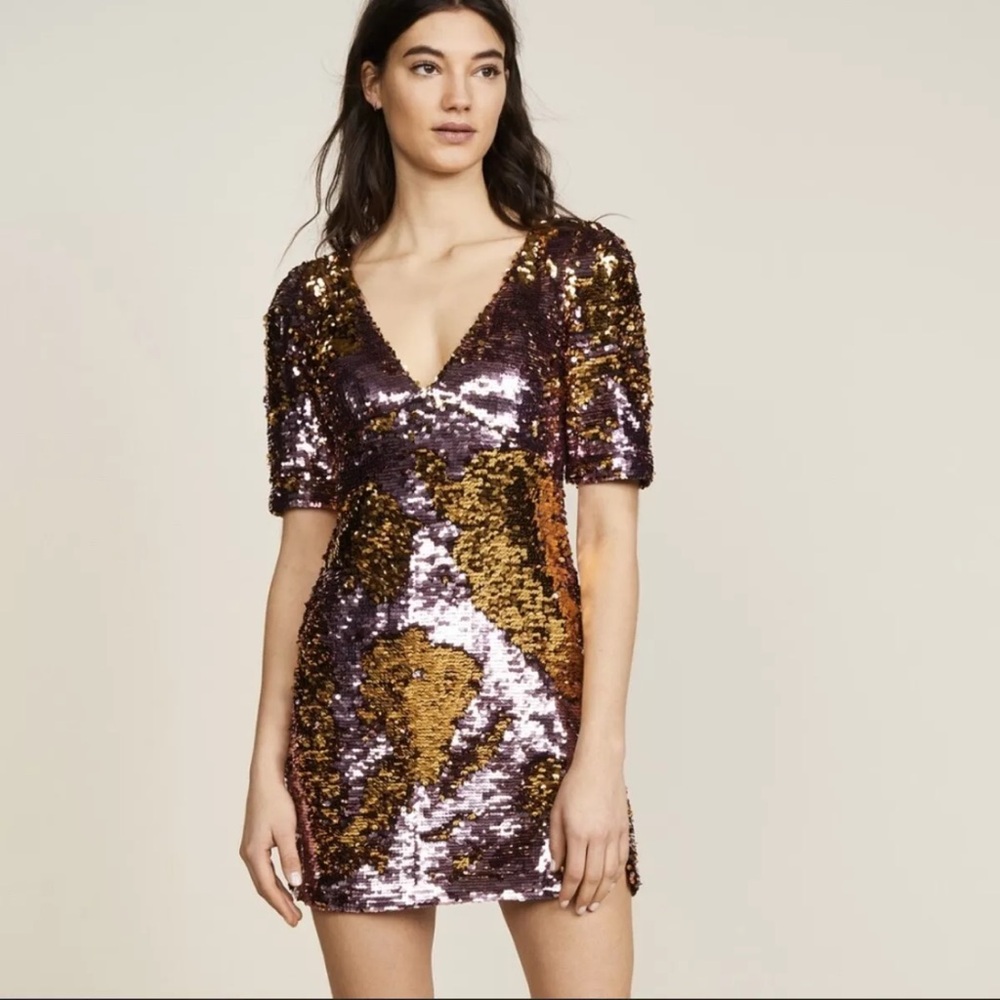 For Love & Lemons Sparklers Sequin Mini Dress women's M pink yellow party